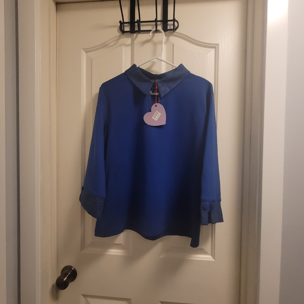 Banned Retrom Quarter Sleeve Blue Top